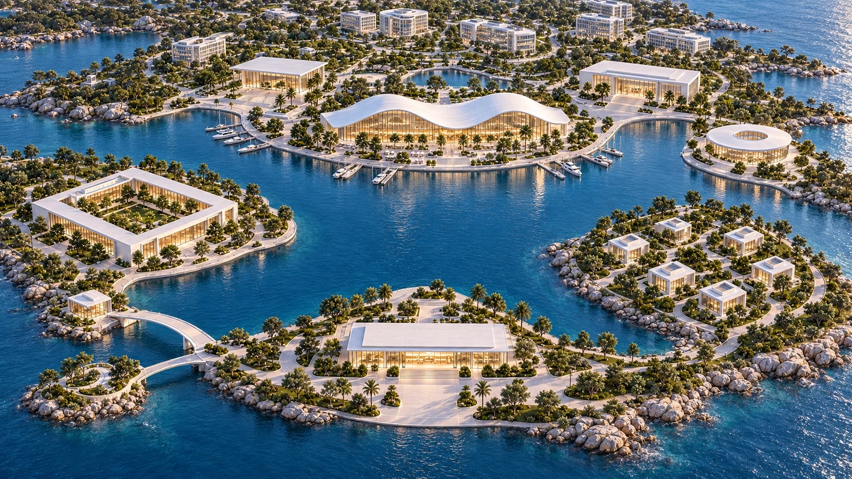 An aerial view of XRP Ledger, with eight places to explore.